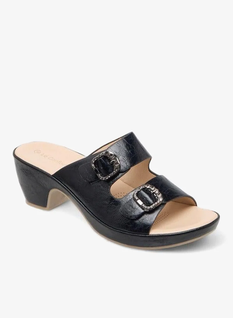 لو كونفورت صنادل نسائية مريحة سهلة الارتداء بتصميم مزخرف وكعب عريض