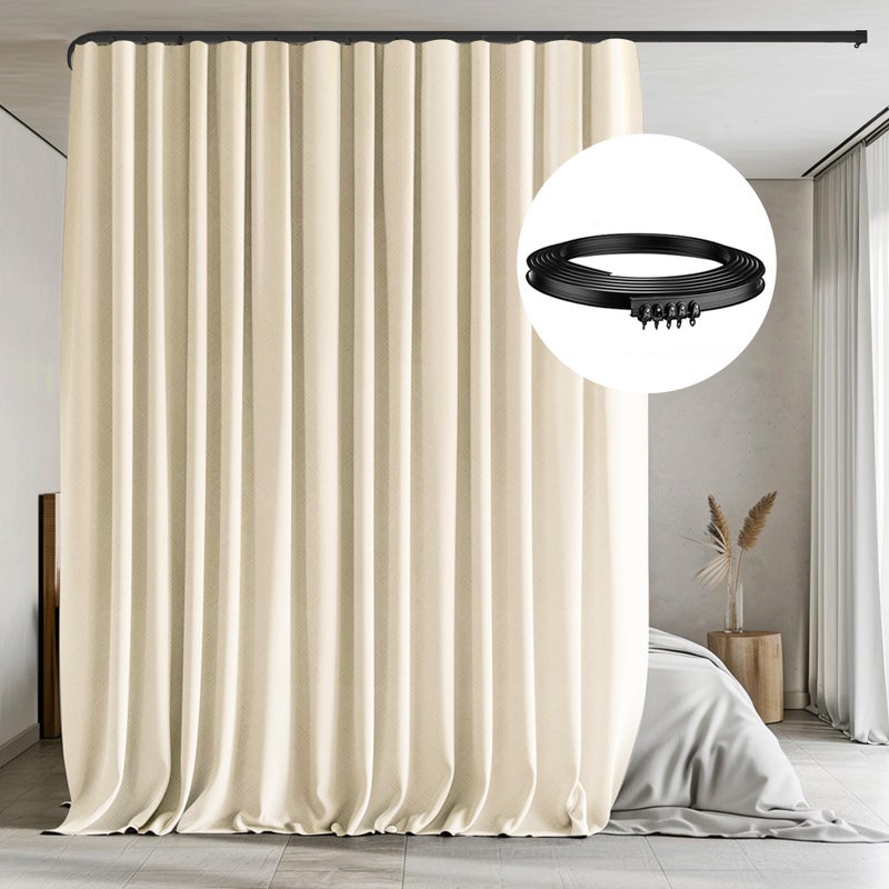 MaKefeile Room Divider Curtain with Flexible Ceiling Track Set Total Blackout Ceiling Curtains and Track Sliding Door Curtains Extra Wide Curtains Portable Curtain.(Beige W120 x H84 1 Panel) - Image 1