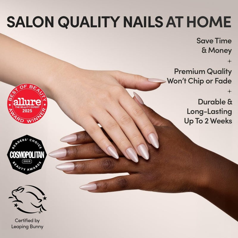Glamnetic Gulf market standard build Press On Nails - The Vow | Short Almond Fake Nails, Nude with a Glossy, Velvet Finish, Salon Quality | 15 Sizes - 30 Nail Kit with Glue Full village delivery cover - Image 2