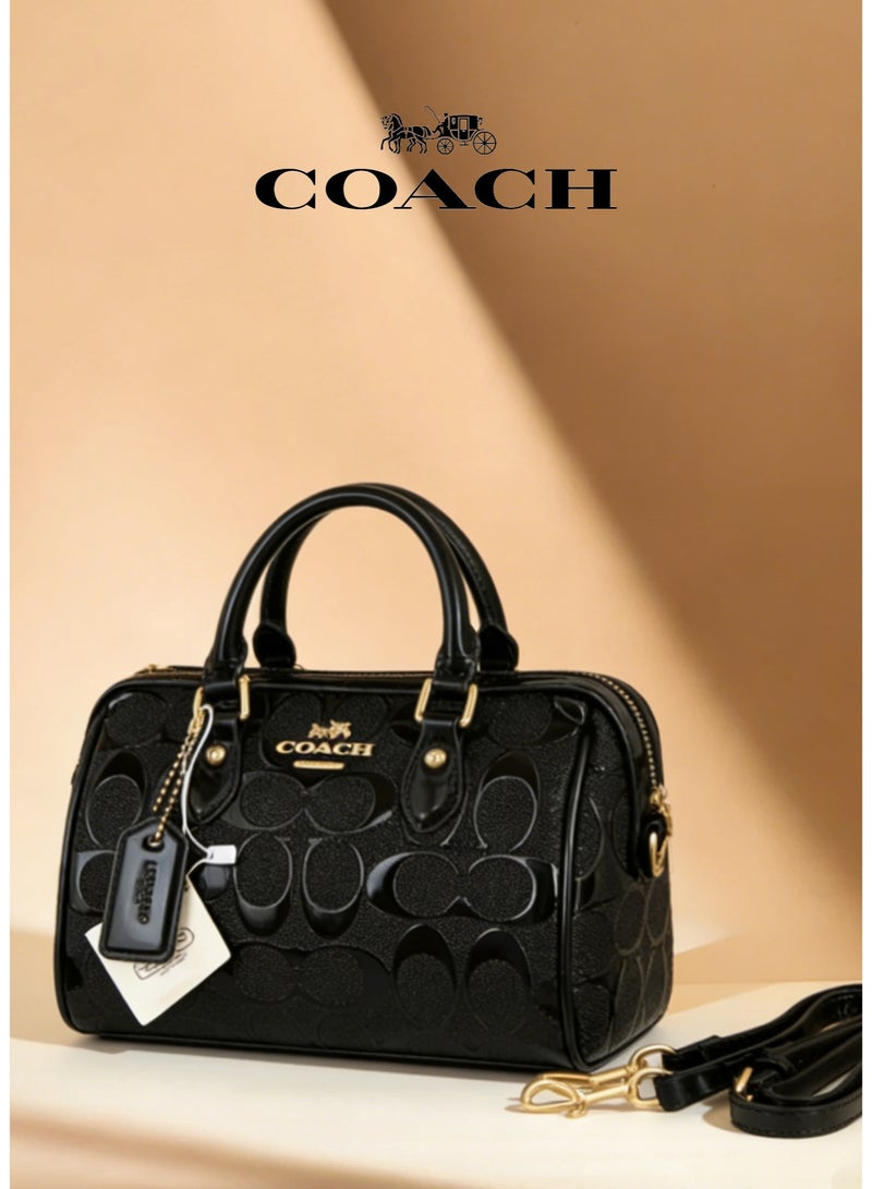 coachoutlet Coach Mini Boston Handbag – Embossed Signature Leather Crossbody Bag - Image 1