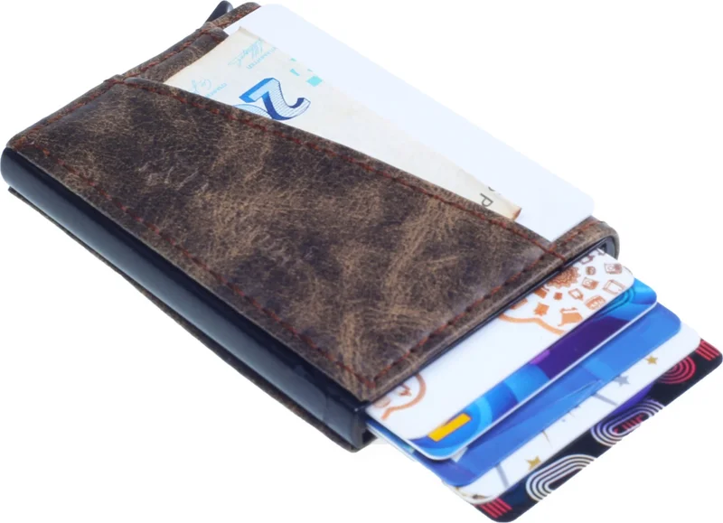 ديريبوند Men's Belt and Crazy Leather Mechanism Card Holder