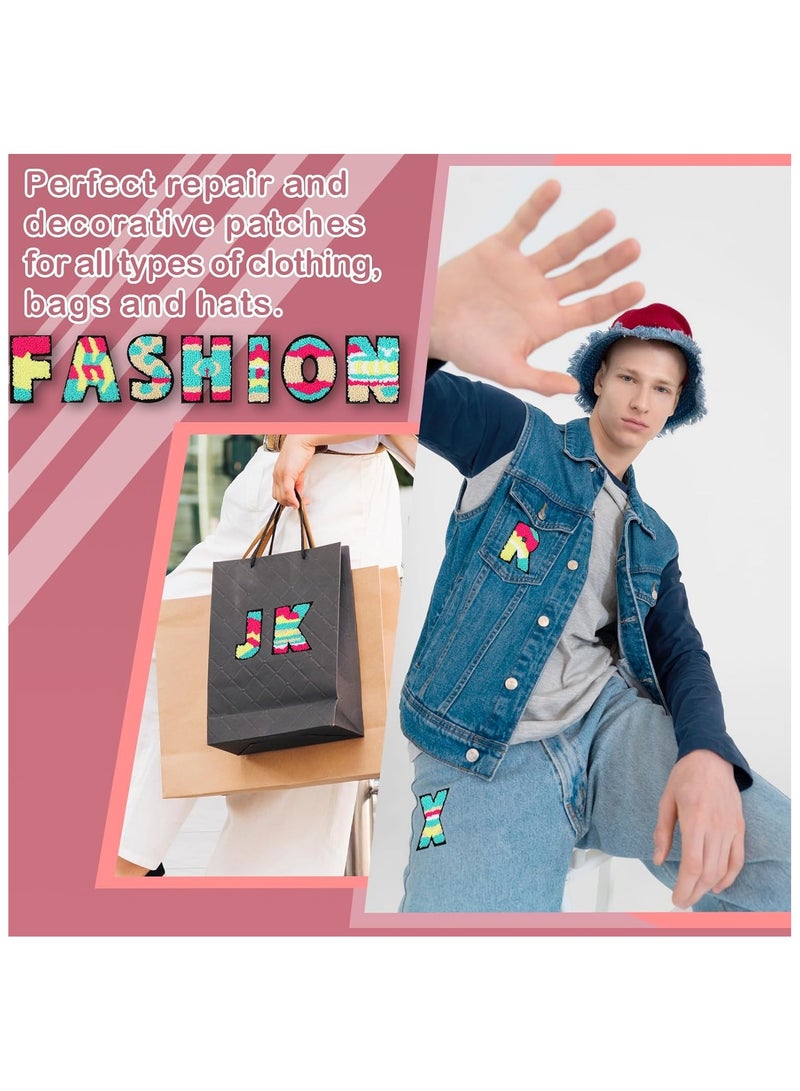 SOLARAE 26 Pcs Letter Patch Iron on Chenille Iron on Varsity Letter Patch Chenille Embroidered Patch Applique Sewing Clothing Badges for Shirts Jackets Jeans Hats Bags Shoes - Image 3