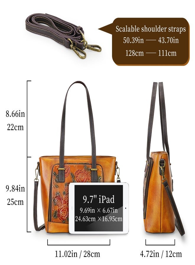 LETEULO Tote Bag for Women Leather Shoulder Bag Ladies Purses Vintage Satchels Handbag Retro Rose Embossing Brown - Image 3