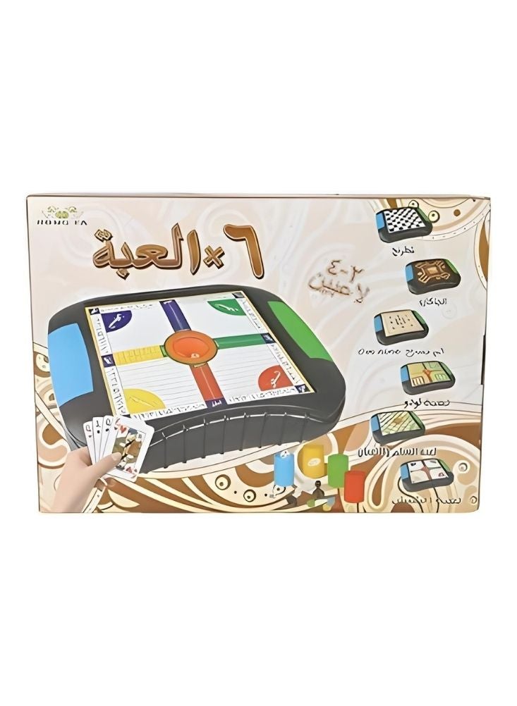 بريميم مجموعة ألعاب لوحية عربية ٦ في ١ | شطرنج، لودو، سلم وثعبان، وغيرها | مجموعة عائلية متكاملة - Image 1