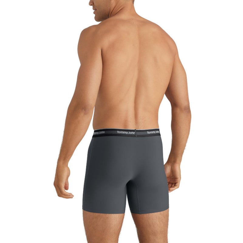 Tommy John Men's Comfort Micro Boxer Brief Underwear - 6" 3-Pack, Brushed Microfiber, 4-Way Stretch & Stay-Put Waistband (Black/Turbulence/Monument, Large) - Image 3