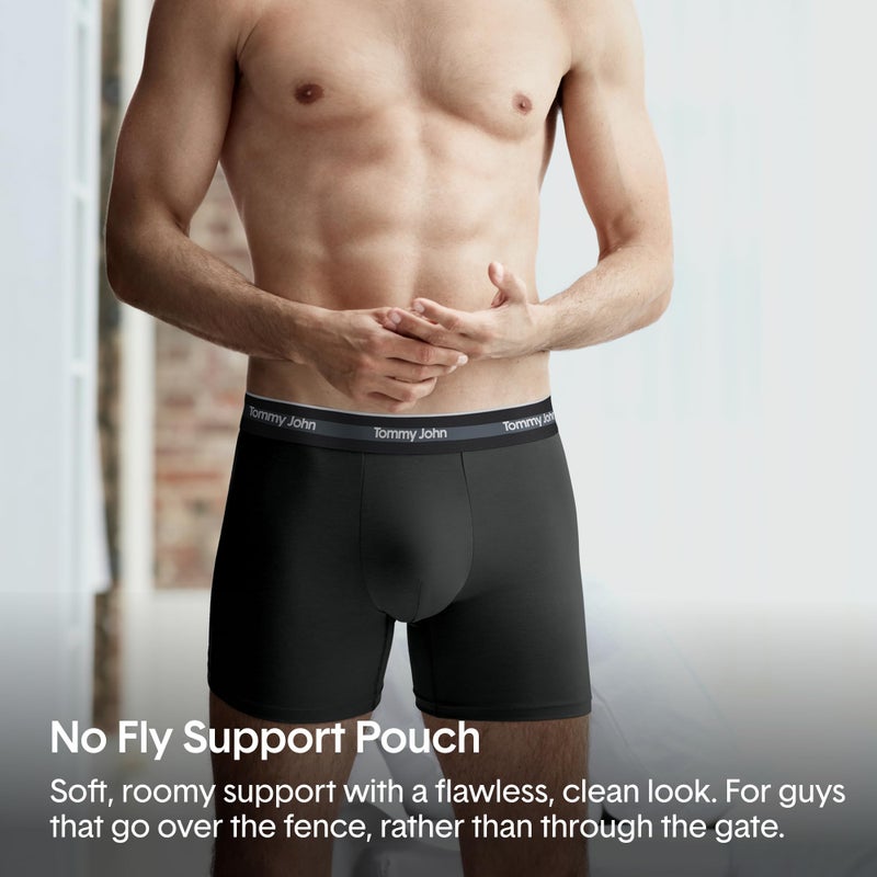 Tommy John Men's Comfort Micro Boxer Brief Underwear - 6" 3-Pack, Brushed Microfiber, 4-Way Stretch & Stay-Put Waistband (Black/Turbulence/Monument, Large) - Image 4