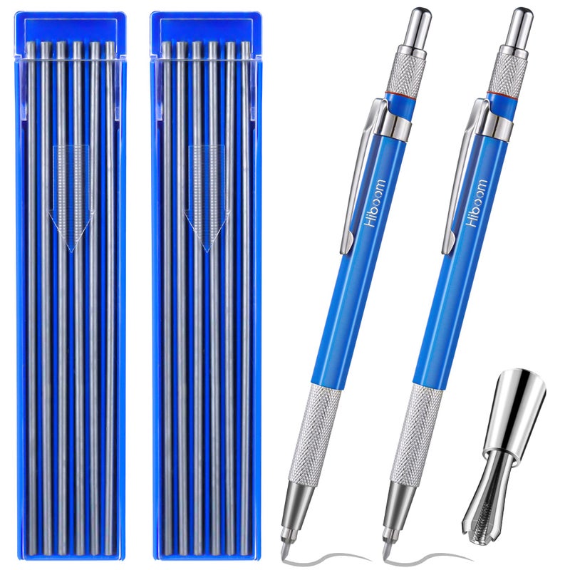 HI-BOOM Hiboom 2 Pcs Welders Pencil with 24 Pcs Silver Round Refills, Mechanical Pencils Metal Marker with Built in Sharpener for Pipe Fitter Welder Steel Construction Fabrication Woodworking, Design Patent - Image 1