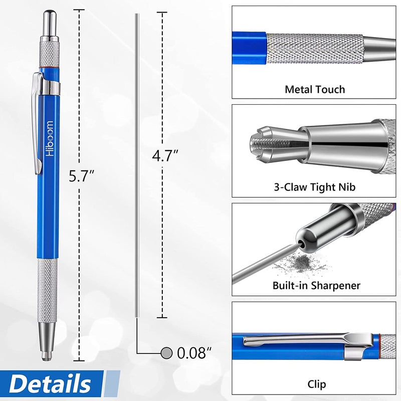 HI-BOOM Hiboom 2 Pcs Welders Pencil with 24 Pcs Silver Round Refills, Mechanical Pencils Metal Marker with Built in Sharpener for Pipe Fitter Welder Steel Construction Fabrication Woodworking, Design Patent - Image 3