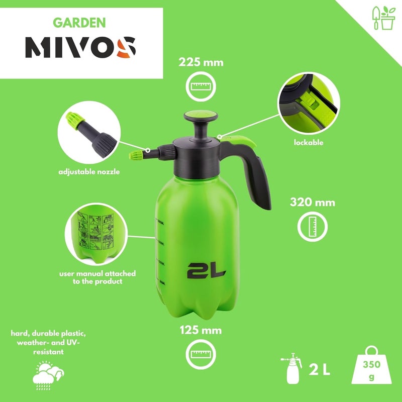 MIVOS مرشة الضغط سعة 2 لتر - مرشة حديقة فاخرة، مرشة ضخ للشرفات والباحات والحدائق - مرشة نباتات - مرشة للعناية بالنباتات، مرشة يدوية - Image 2