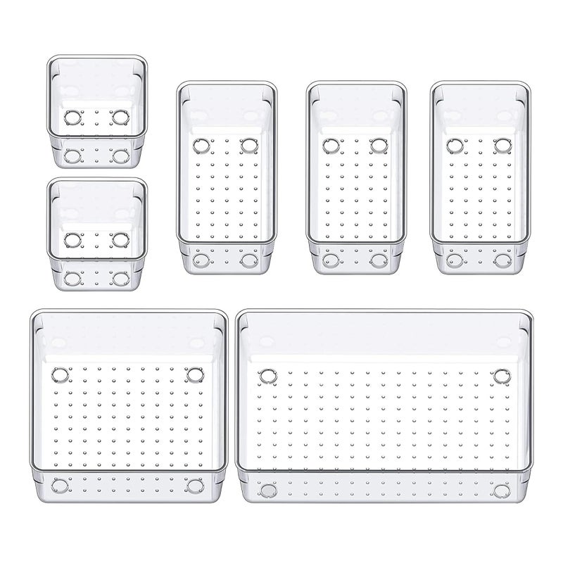 Sulfar 7pcs Multipurpose Storage Box Set - Transparent Minimalist Cosmetic & Jewelry Organizer - Ideal for Drawers, Dressing Tables & Kitchen - Image 1