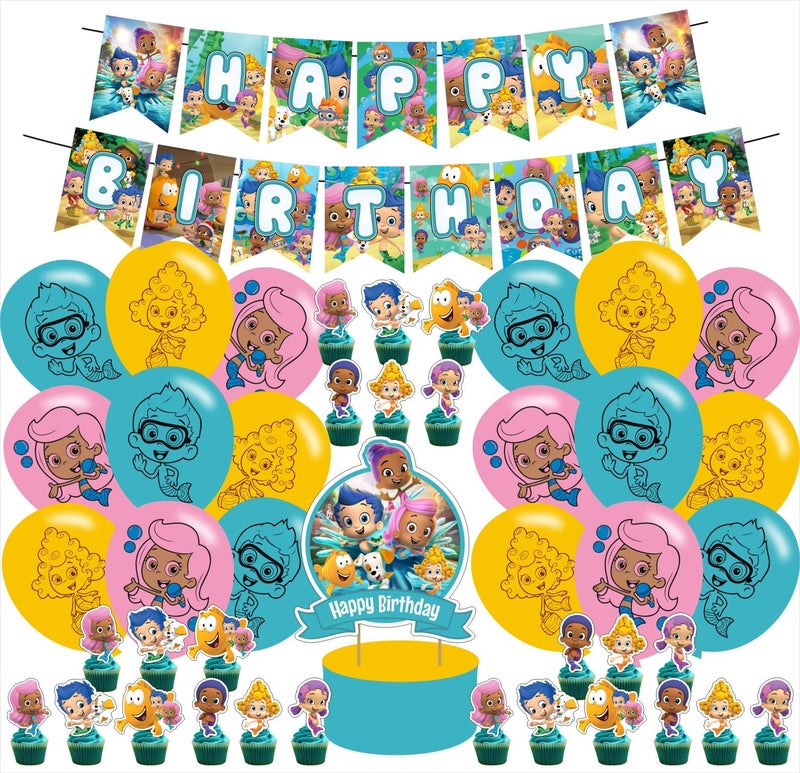 ð–¦ð—Žð—‰ð—‰ð—‚ð–¾ð—Œ Birthday Party Supplies, Bubble Party Decorations Includes Happy Birthday Banner,Cake Topper,Cupcake Toppers, for Party Decorations