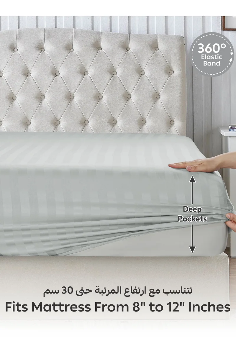 Donetella 3-Piece Striped Bedding Set – Queen Fitted Sheet 150x200+30 cm with All-Around Elastic & 2 Matching Pillowcases