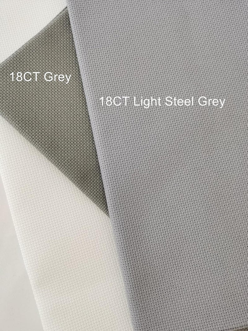 KCS 19" x 28" 18CT Counted Cotton Aida Cloth Cross Stitch Fabric (Light Steel Grey) - Image 3