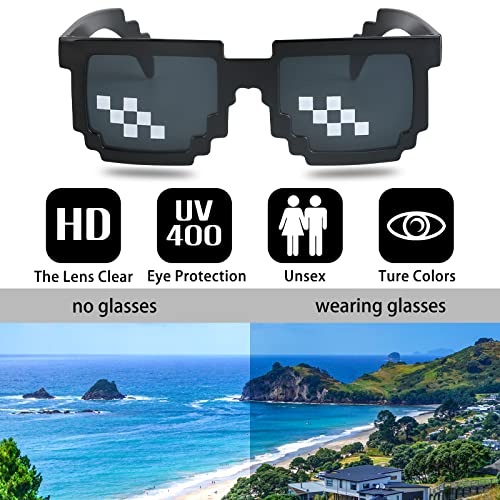 YSSHUI [3 Pack] Thug Life Sunglasses, Men Women Glass 8 Bit Pixel Mosaic Glasses Funny Photo Props & Party Accessories for Adults (Black) - Image 3
