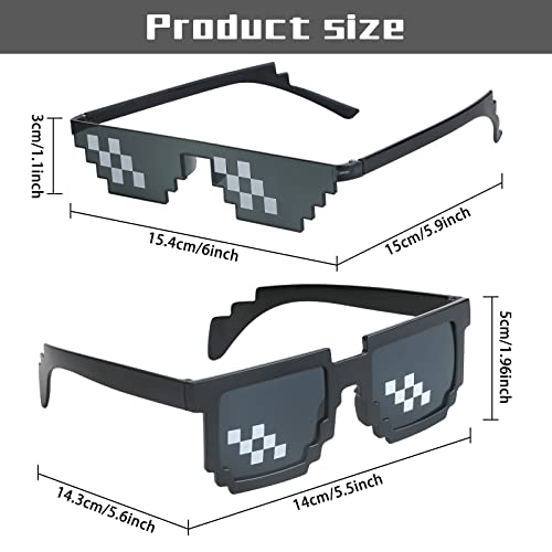 YSSHUI [3 Pack] Thug Life Sunglasses, Men Women Glass 8 Bit Pixel Mosaic Glasses Funny Photo Props & Party Accessories for Adults (Black) - Image 2