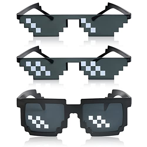 YSSHUI [3 Pack] Thug Life Sunglasses, Men Women Glass 8 Bit Pixel Mosaic Glasses Funny Photo Props & Party Accessories for Adults (Black) - Image 1