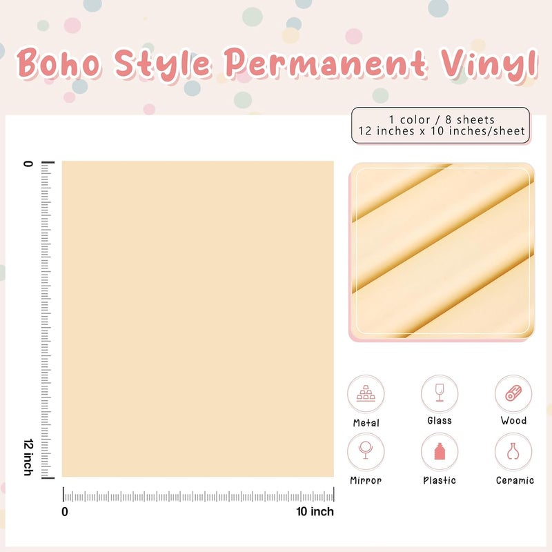 Tintnut Boho Permanent Vinyl - 8 Sheets 12"x10"Light Orange Adhesive Vinyl Sheets Orange Self Sticker Water proofing Vinyl Compatible with Cricut Or Silhouette - Image 2