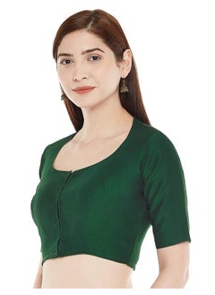 Studio Shringaar Studio Shringaar Women's Polyester Readymade Soft Solid Colored Saree Blouse with Short Sleeves(Bottle Green, 42)  - Image 2