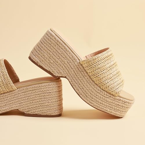EQAUDES Platform Slip on Espadrille Sandals for Women Wedges Slides Bohemia Sandals Flatform Open Toe Beach Sandals - Image 5