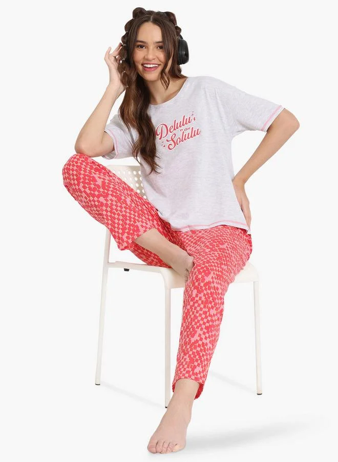 zivame Zivame Printed Round Neck T-shirt and Pyjama Set