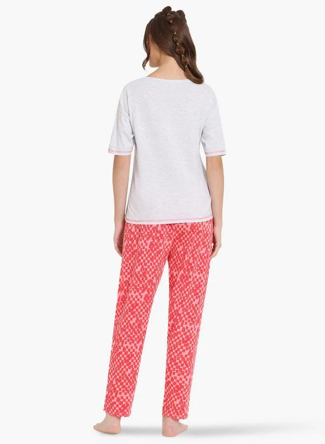 zivame Zivame Printed Round Neck T-shirt and Pyjama Set