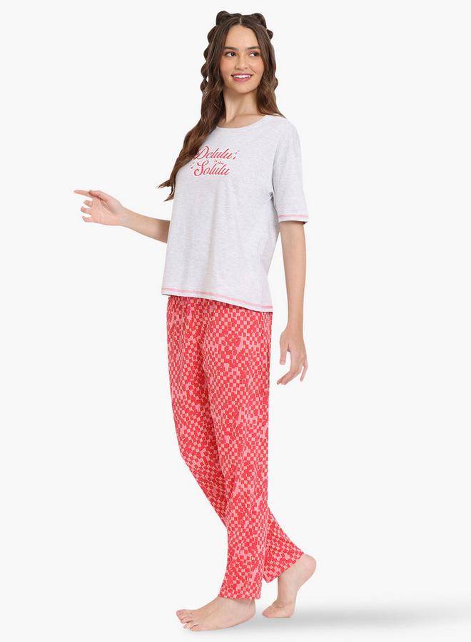 Zivame Printed Round Neck T-shirt and Pyjama Set - Image 2