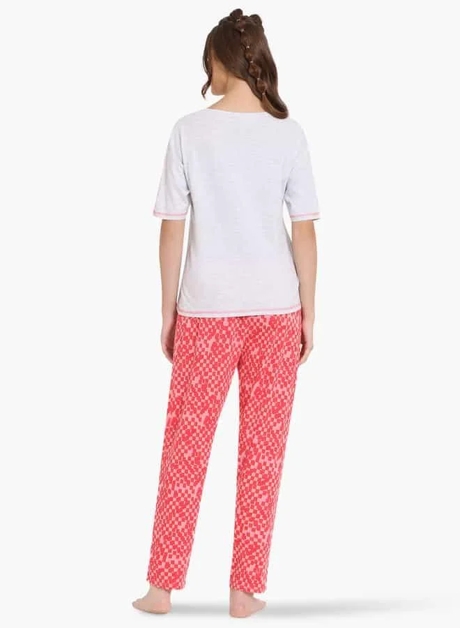 zivame Zivame Printed Round Neck T-shirt and Pyjama Set