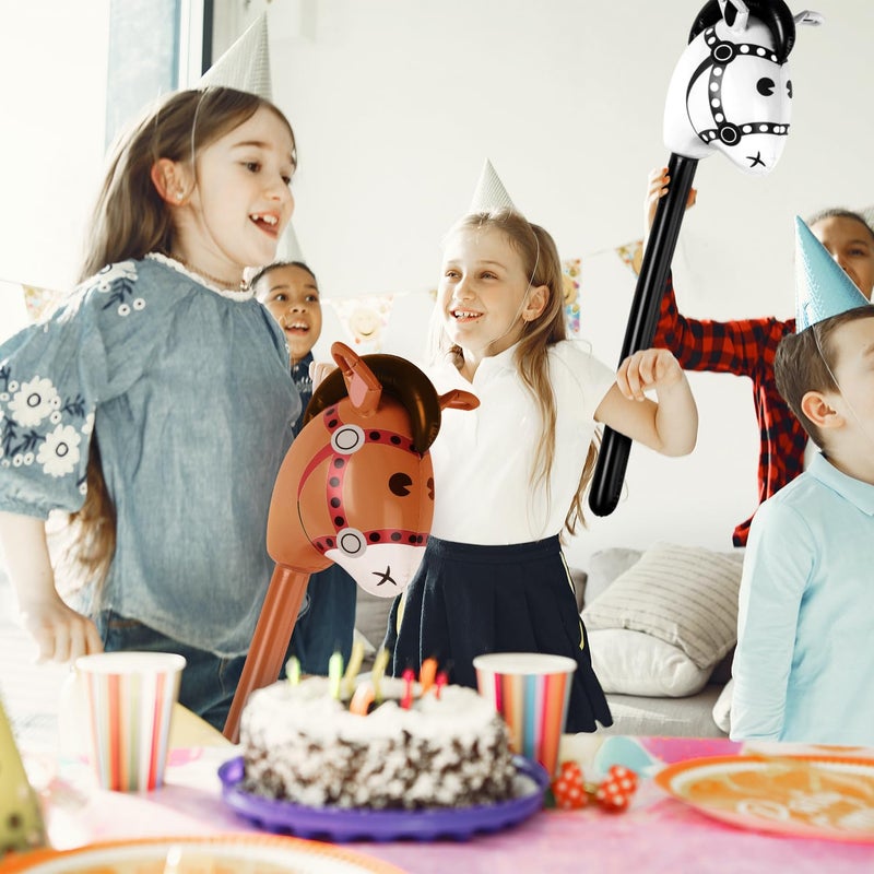 PEUTIER 12pcs Inflatable Balloon Horse, Horse Head Stick Toy for Theme Birthday Party Home Decoration Supply (Black, Brown) - Image 5