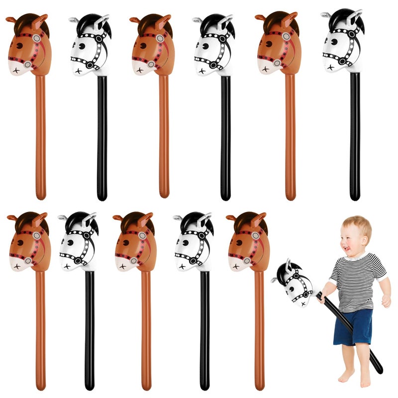 PEUTIER 12pcs Inflatable Balloon Horse, Horse Head Stick Toy for Theme Birthday Party Home Decoration Supply (Black, Brown) - Image 1