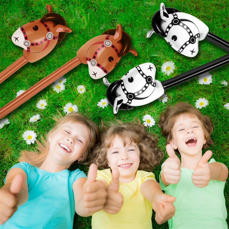 PEUTIER 12pcs Inflatable Balloon Horse, Horse Head Stick Toy for Theme Birthday Party Home Decoration Supply (Black, Brown) - Image 4