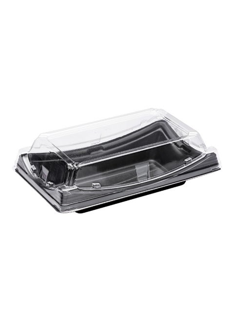 Roku 7.5 x 4.75 Inch Sushi Trays, 100 Disposable Sushi Containers With Lids - Short, Take Out Containers For Appetizers, Entrees, or Desserts, Black Plastic To Go Containers,