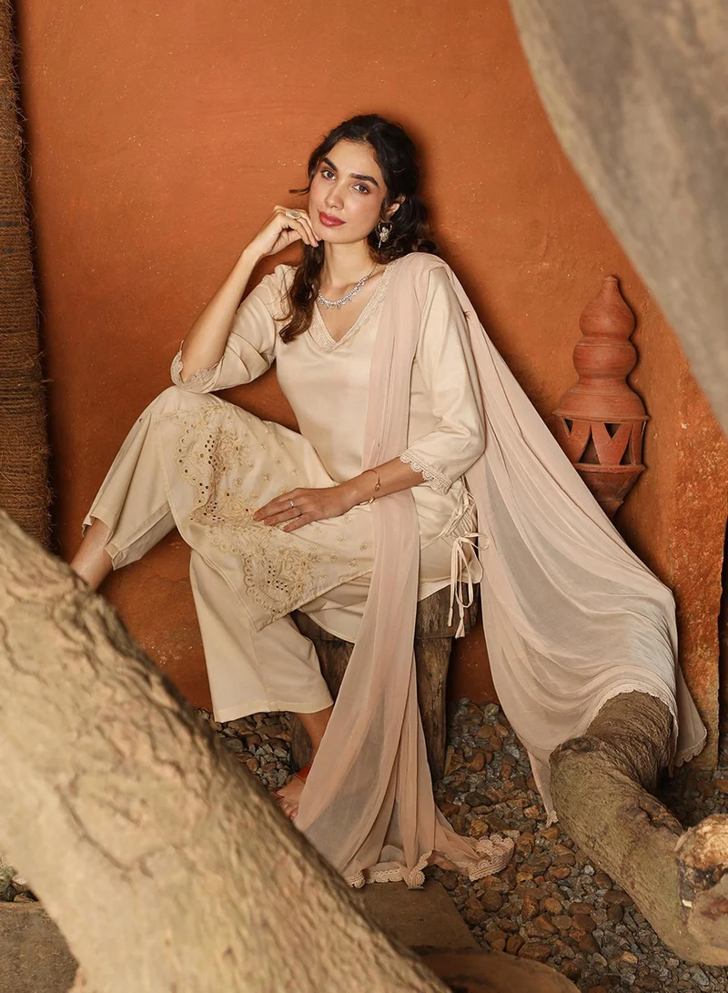 قصة Women's Buff Beige Irani Kurta Set