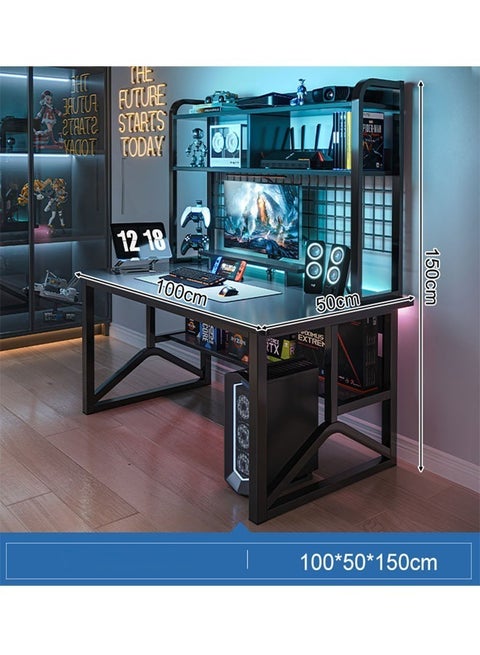 Multifunctional Computer Table And Office Desk With 2 Layer Book Shelf 100 cm