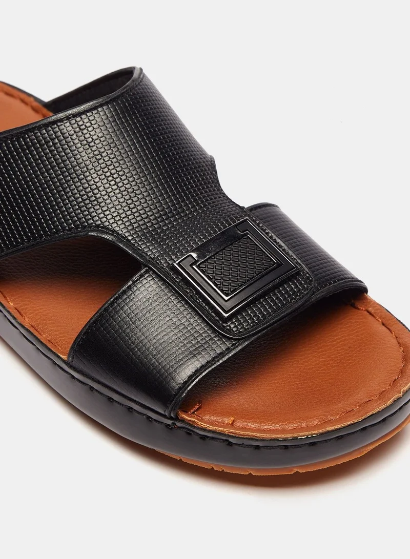 shoexpress Textured Slip On Arabic Sandals Black