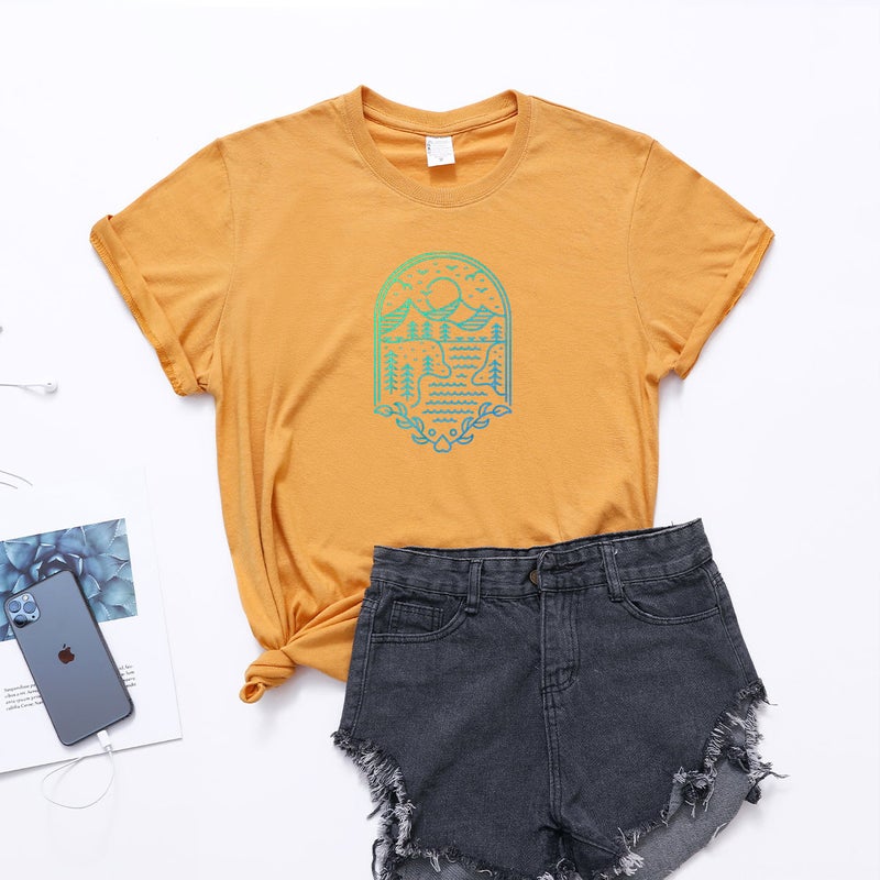 2023 Summer Cross-border Women's Independent Station New Women's T-shirt Short-sleeved Base Shirt Sunset Printed Top wish - Image 1