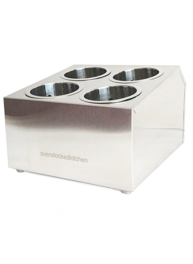 overstockedkitchen Commercial 4-Hole Stainless Steel Cylinder Flatware Silverware Utensil Holder Organizer Canddy - Image 1