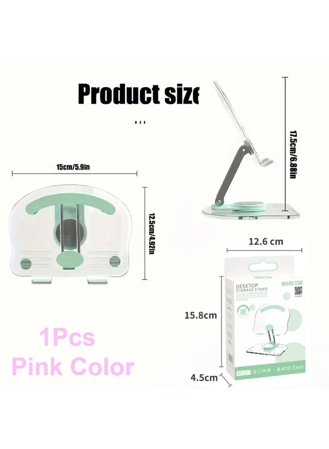 360° Rotating Acrylic Tablet Stand – Foldable & Adjustable Tablet Holder for Desk, Compatible with 4.7”–13” Tablets & Phones (Pink) - Image 3