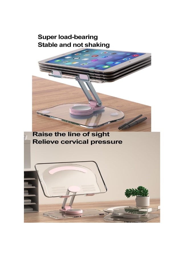 360° Rotating Acrylic Tablet Stand – Foldable & Adjustable Tablet Holder for Desk, Compatible with 4.7”–13” Tablets & Phones (Pink) - Image 5