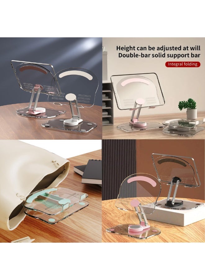 360° Rotating Acrylic Tablet Stand – Foldable & Adjustable Tablet Holder for Desk, Compatible with 4.7”–13” Tablets & Phones (Pink) - Image 2