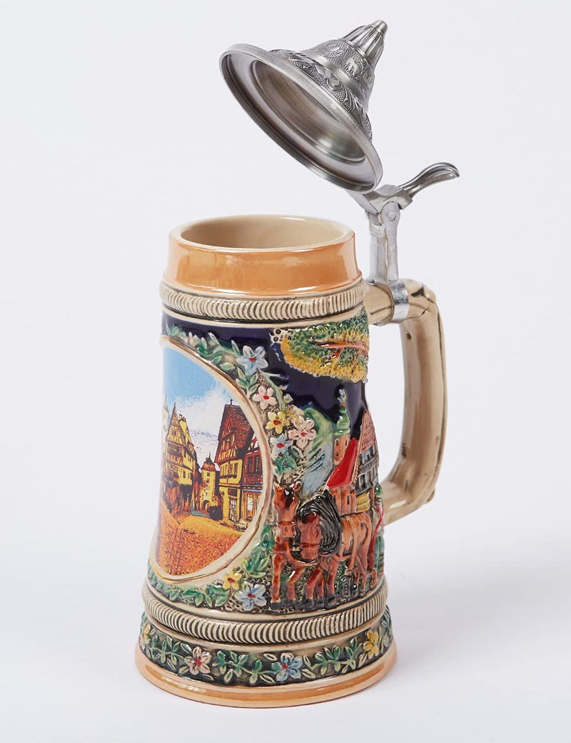 NENBOLEC Beer Stein Mug German Oktoberfest Bavarian Frankfurt Viking Tankard with Petwer Lid for Men Father Beer Lover 0.6 Liter - Image 5