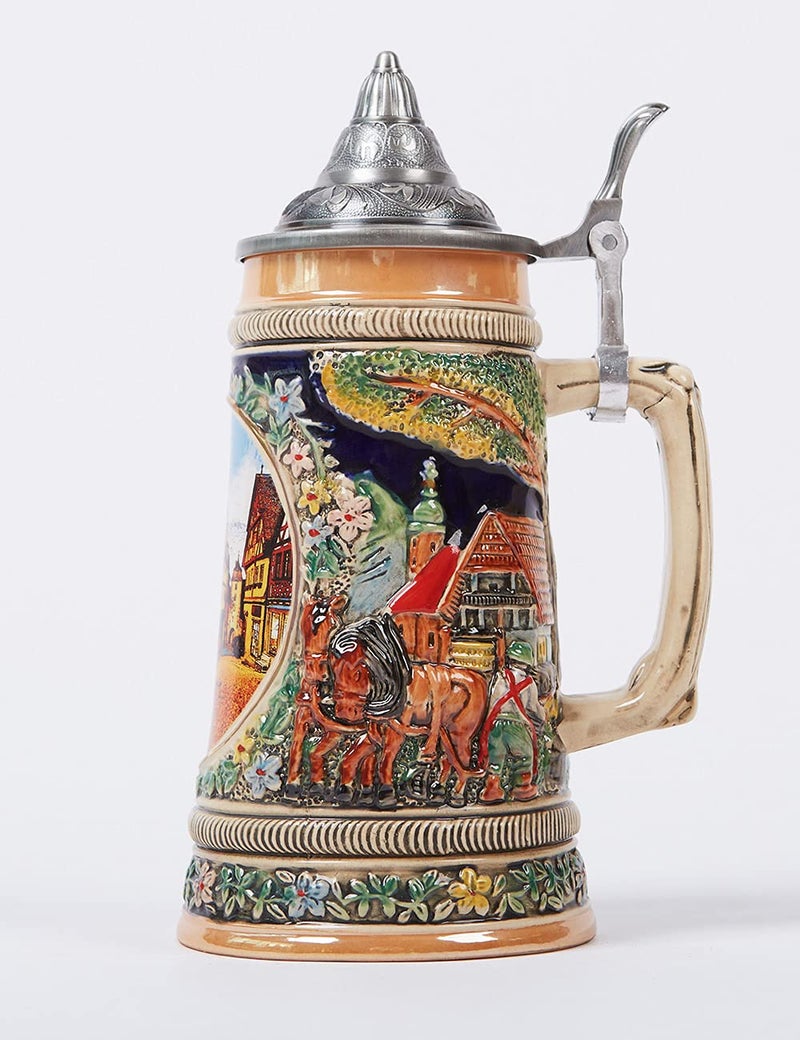 NENBOLEC Beer Stein Mug German Oktoberfest Bavarian Frankfurt Viking Tankard with Petwer Lid for Men Father Beer Lover 0.6 Liter - Image 4