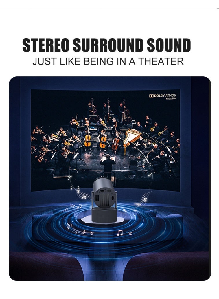 general Smart Portable Projector Home Cinema Stereo Karaoke Portable Projector Dual Band WiFi6 +BT5.0 Module Rotates 180° Manual focus and Automatic Keystone Correction Technology / Convenient Screen Mirror - Image 5