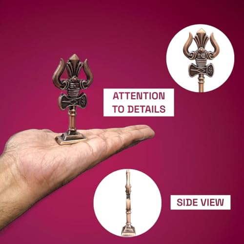 RIANZ® Shivji Trishul with Damru and Om Idol for Mandir, Shiva Idol Car Dashboard Decoration Items Statue Metal Showpiece for Pooja Room Home & Office Decor (Bronze Small) - Image 3