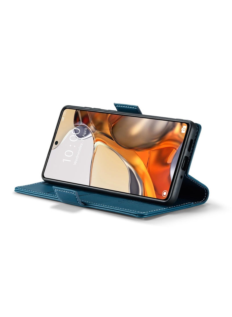 CaseMe Phone Case Luxury PU Leather Design Anti Fingerprint 023 Flip Cover Card Slot Holder Cover For Mi 11T / 11T Pro (Blue) - Image 3