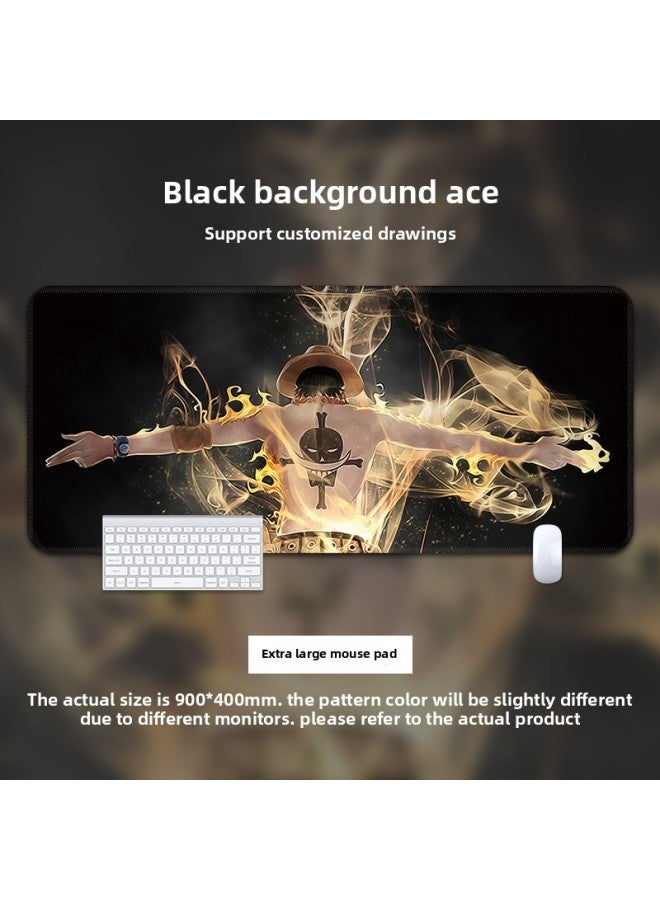 One Piece Animation Second Dimension Super Large Mouse Pad Thickened Table Pad Side Office Game Learning Internet Cafe E-Sports Self-Selling-Color:300*800*2mm Overlock-Pattern:Black Back Ace  - Image 1