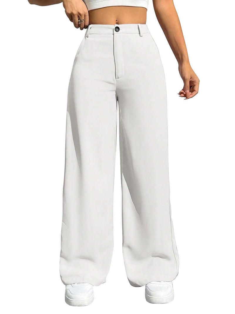 Toochki Trousers for Woman Pants Women's Formal Office Korean | White Track Pant | Straight | Cotton Spandex Stretchable Trouser | High-Waisted Bottom Wear - Image 1