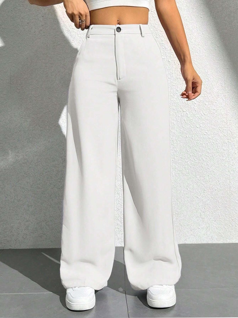 Toochki Trousers for Woman Pants Women's Formal Office Korean | White Track Pant | Straight | Cotton Spandex Stretchable Trouser | High-Waisted Bottom Wear - Image 2