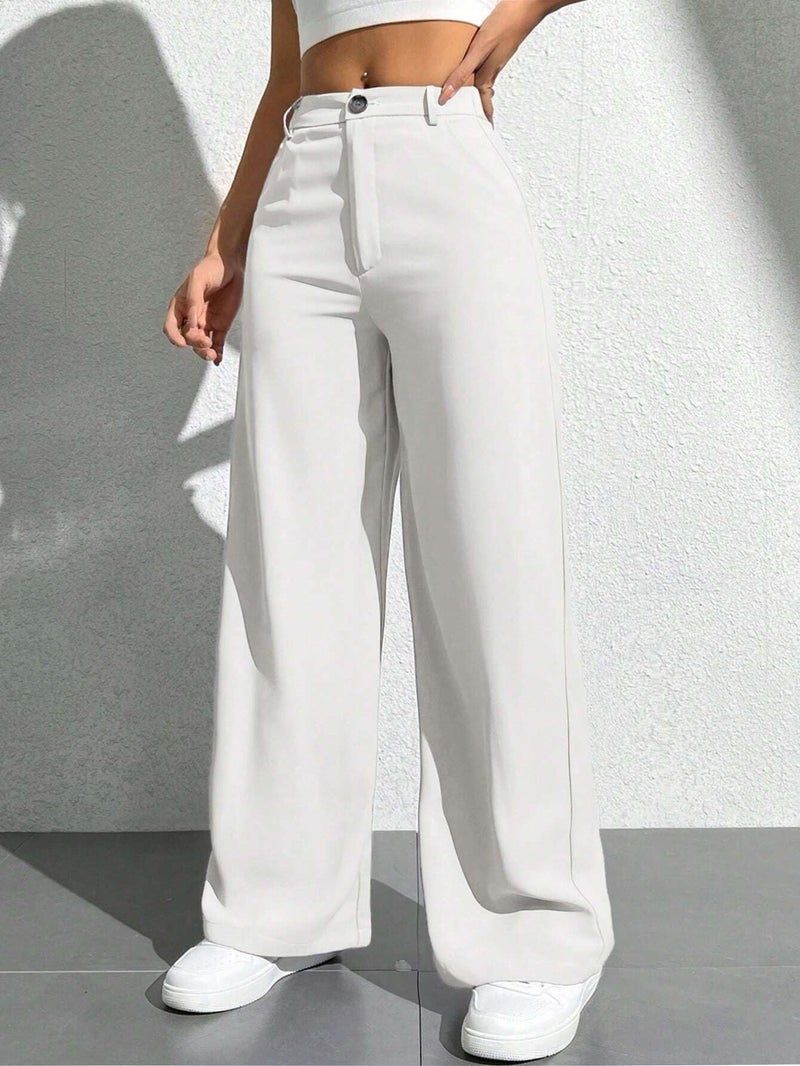 Toochki Trousers for Woman Pants Women's Formal Office Korean | White Track Pant | Straight | Cotton Spandex Stretchable Trouser | High-Waisted Bottom Wear - Image 3