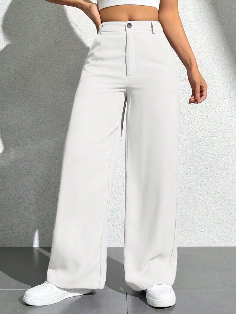 Toochki Trousers for Woman Pants Women's Formal Office Korean | White Track Pant | Straight | Cotton Spandex Stretchable Trouser | High-Waisted Bottom Wear - Image 4