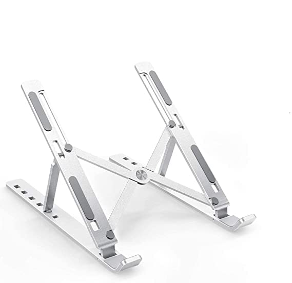 AYUNIX AYUNIX Aluminum Laptop Stand Adjustable Computer Stand Ergonomic Portable Tablet Stand Foldable Compatible with MacBook Dell XPS HP Lenovo Silver with Free Pouch to Carry 